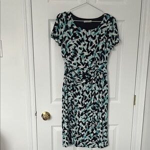 Chic Black and Teal Patterned Midi Dress